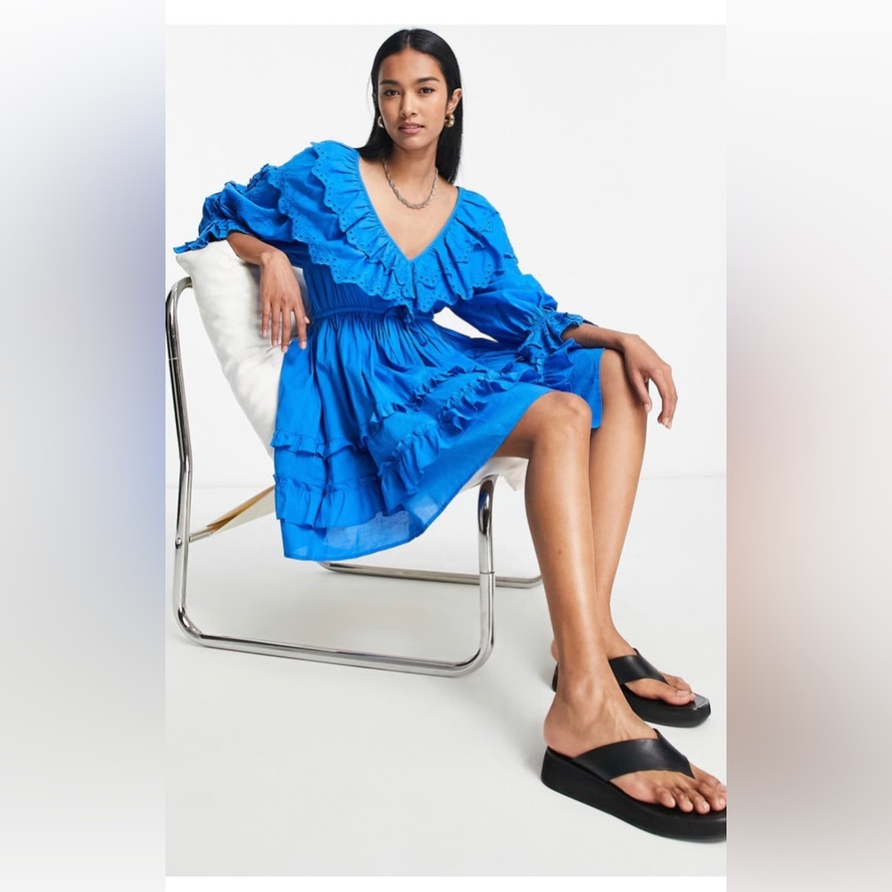 TOPSHOP ruffle puff sleeve cotton mini dress